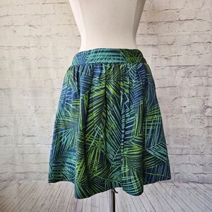 Banana Republic Palm Print Linen Blend Skirt Blue Green 10